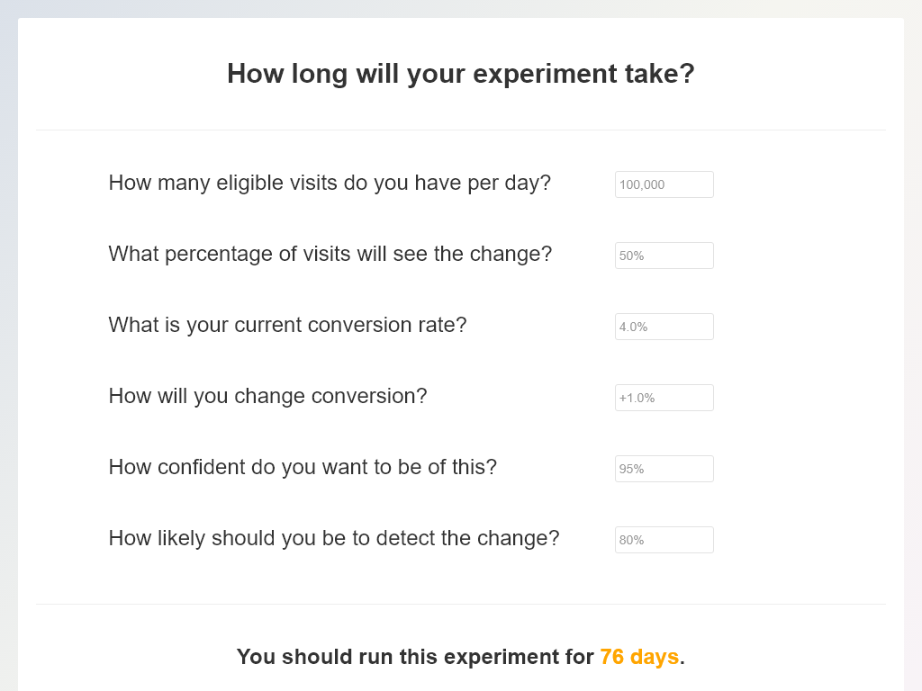 design of experiment calculator