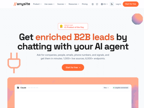 Anysite homepage screenshot