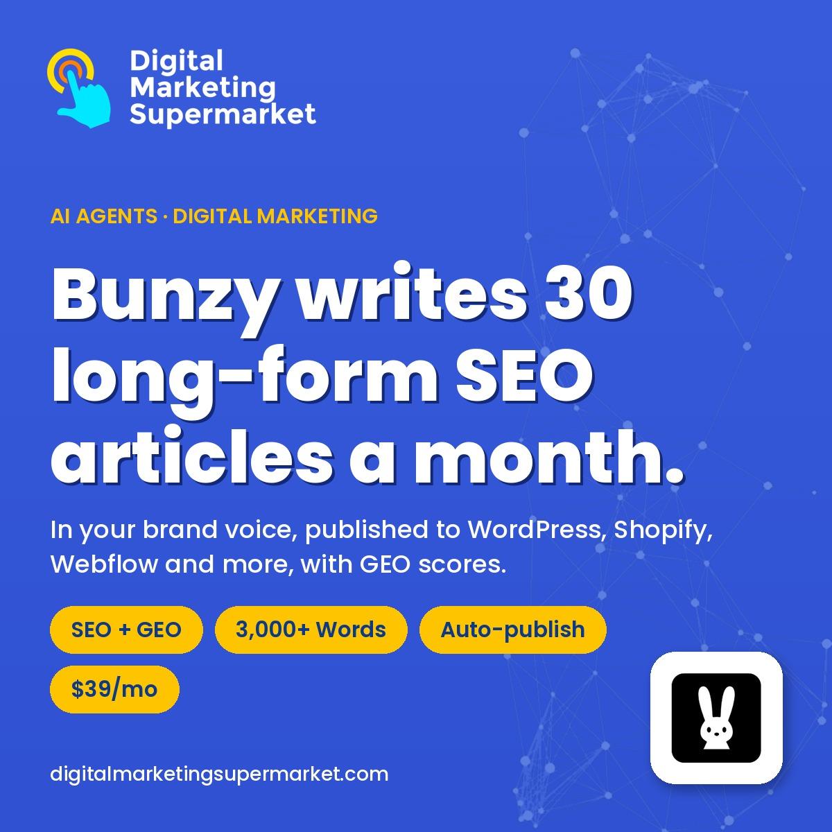 Bunzy review 2026: AI SEO tool that writes 30 long-form articles a month and tracks ChatGPT recommendations (Digital Marketing Supermarket)
