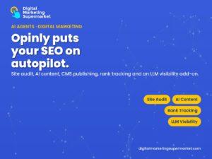 Opinly AI SEO platform header (Digital Marketing Supermarket)